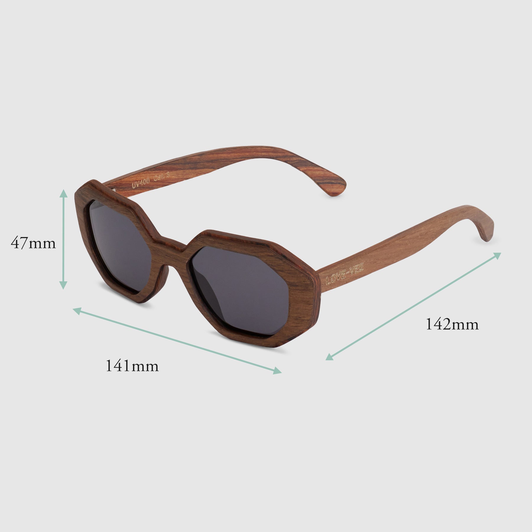 Gaia | Brown Wood Octagon Sunglasses Measurements