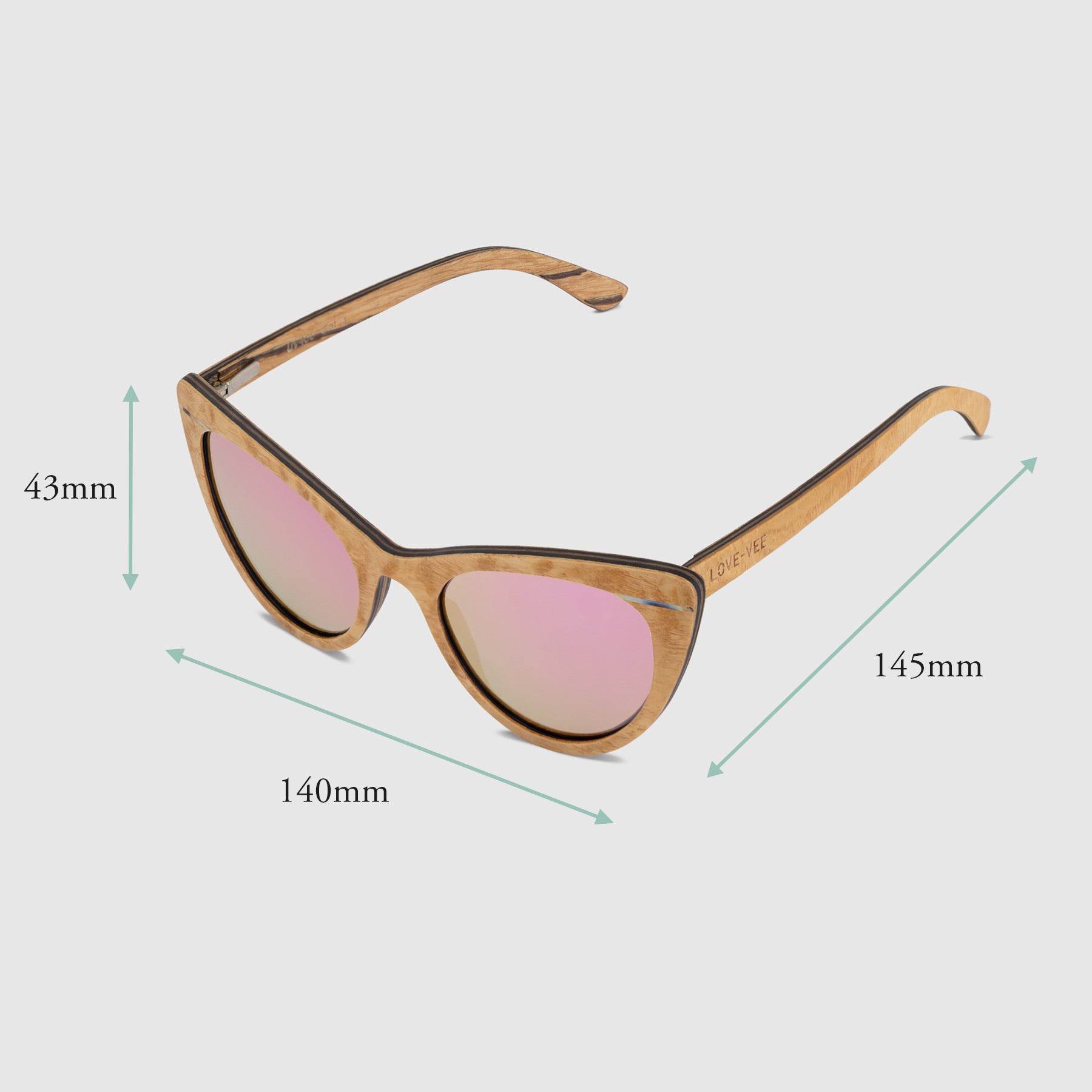 Matsuko | Light Wood Cat-Eye Sunglasses Measurements