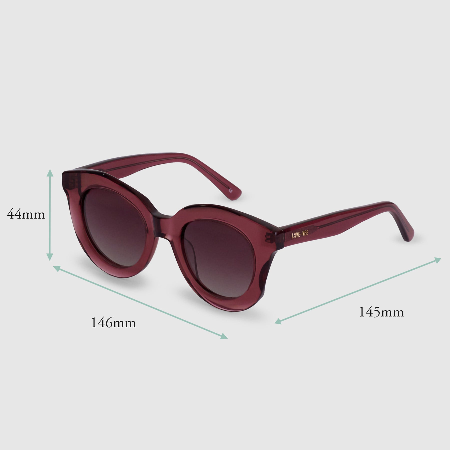 Paris | Plant-Based Acetate Burgundy Round Sunglasses Measurements