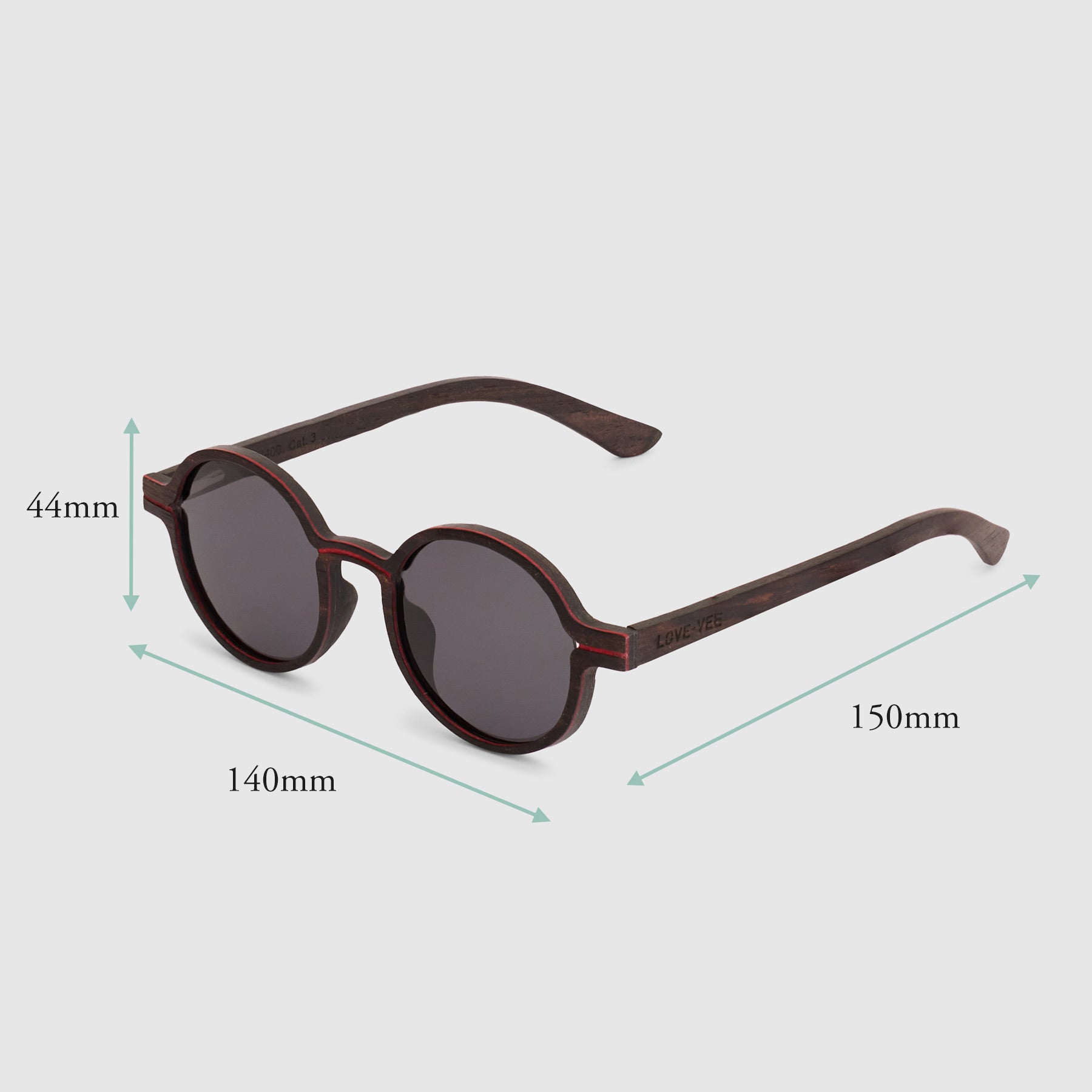 Phoenix | Deep Brown Wood Round Sunglasses Measurements