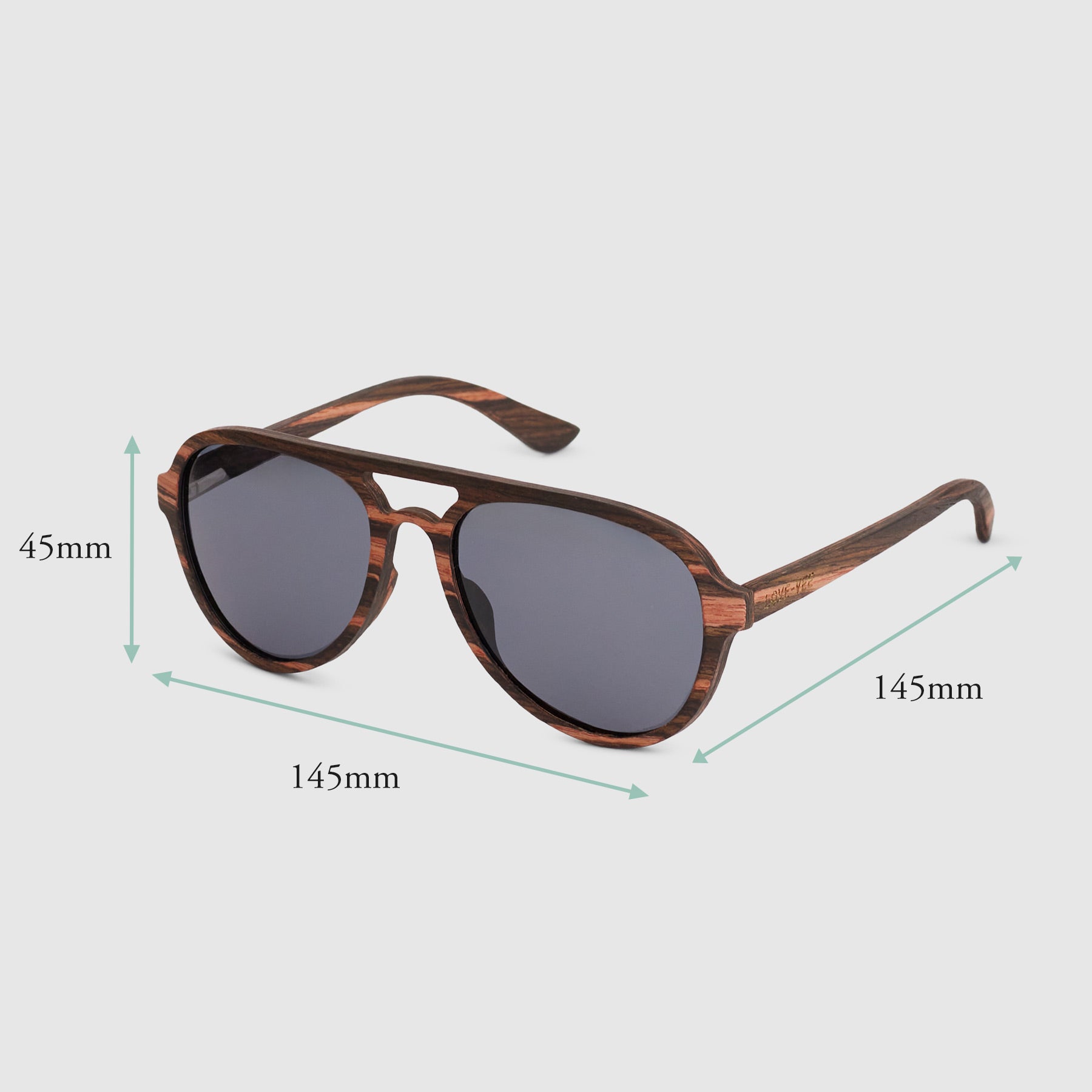 Ocea | Brown Tiger Wood Aviator Sunglasses Measurements