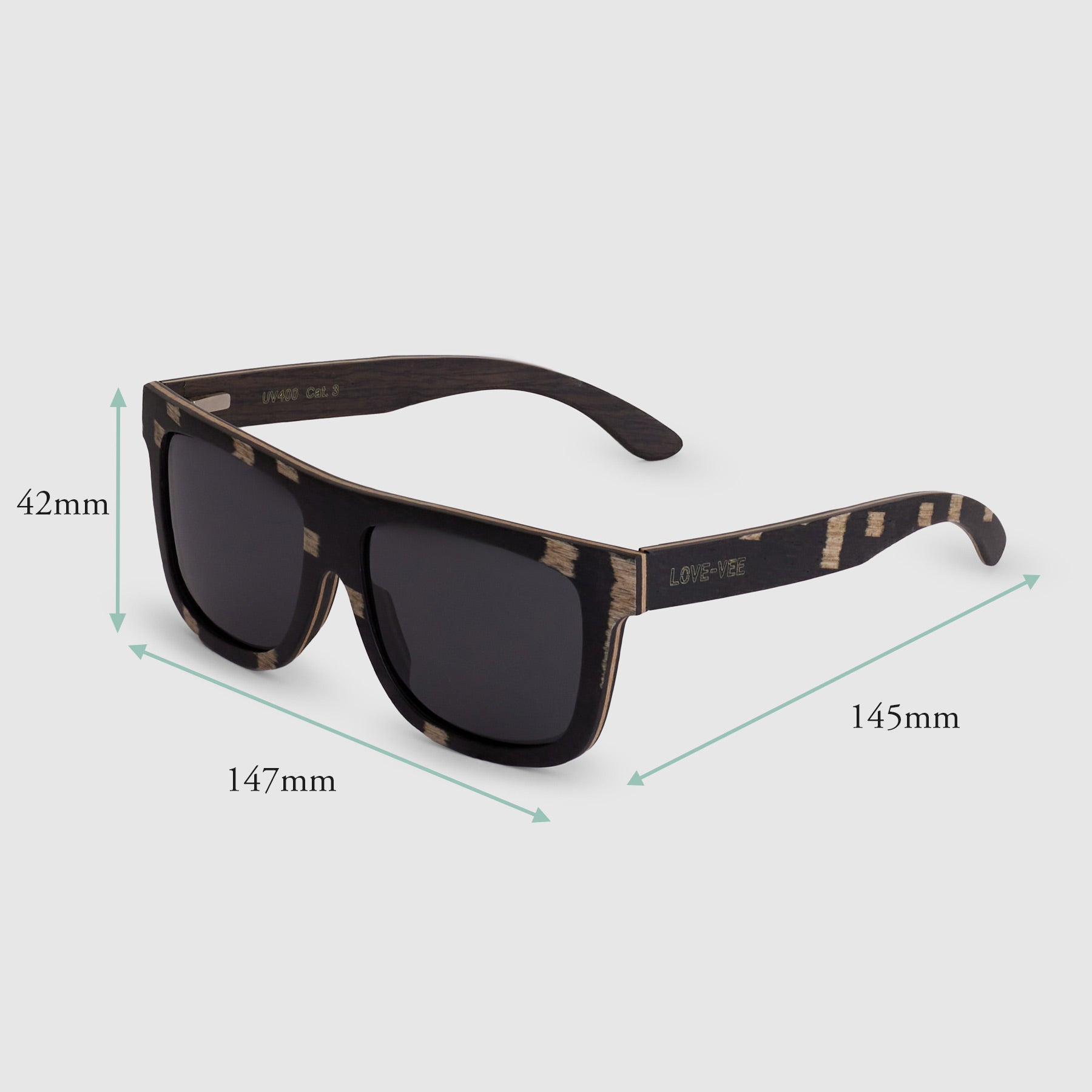 Willow | Retro-Squared Black Dot Wood Sunglasses Measurements